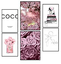 Postertech® Premium Poster (6er Set) | Poster Set Coco weiss | 2X DIN A3 & 4X DIN A4 | Wanddeko Wanddekoration | Alle Zimmer & Büro | Rosen Blumen Pink Rosa modern | Ohne Rahmen