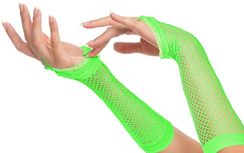 Balinco Rockige Netzhandschuhe 80er / 90er Jahre für Damen & Mädchen (Lang - Neon Grün)