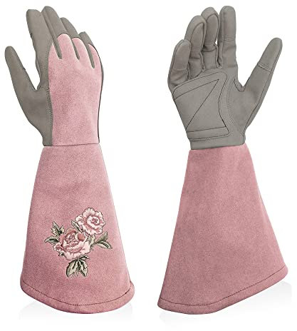 Intra-FIT Rosenhandschuhe, Damen Gartenhandschuhe, Strauchhandschuhe aus Kunstleder mit Rundumschutz vor Dornen, lange Arbeitshandschuhe mit Stichfest Durchstichfest für Gartenarbeiten