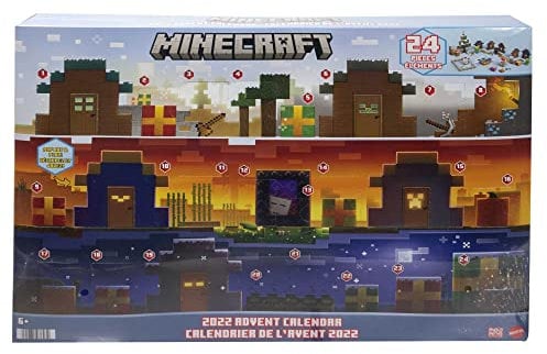 Mattel Minecraft HHT64 - Mob Head Minis Adventskalender mit pixeligen Videospiel Figuren mit riesigen Köpfen, Geschenk zum Sammeln für Kinder und Fans ab 6 Jahren