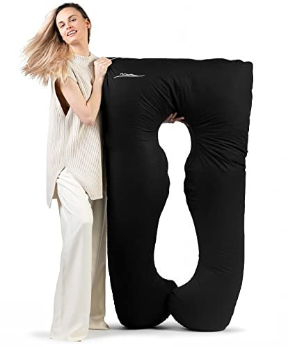 MAKOSAS KomfortKissen ORIGINAL Premium Ergonomisches Kühlend Kuschelkissen | Körperkissen | Seitenschläferkissen für Erwachsene - Für besseren Schlaf 100 x 150 cm (Schwarz - Baumwolle)