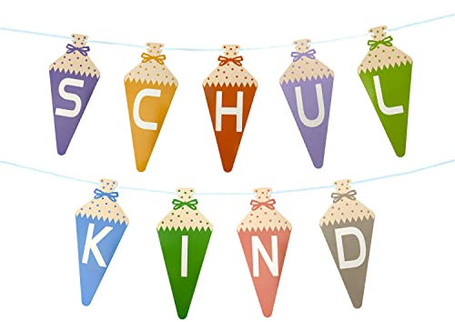 Oblique Unique® Zuckertüten-Girlande Schulkind 1,80 m – Bunte Einschulungsdeko für Jungen & Mädchen – Papier-Hängedeko zur Schuleinführung – Geschenkidee zum Schulanfang, Klassenzimmer