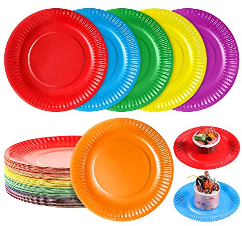 Aodaer Colorful Paper Plates 60 Pcs 7 Party Plates for Dinner and Dessert, Disposable Plate Tableware for DIY Holiday Wedding Birthday Graduation Party Decorations, Multi-Color (6 Colors)