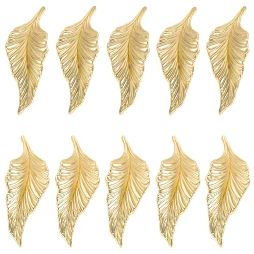 Mgoodoo 10Pcs Gold Cabinet Handle,Decorative Drawer Pull Zinc Alloy Leaf | Vintage Style Furniture Knob for Kitchen Cupboard,Bedroom Dresser&Wardrobe,Easy Install Hardware,Farmhouse