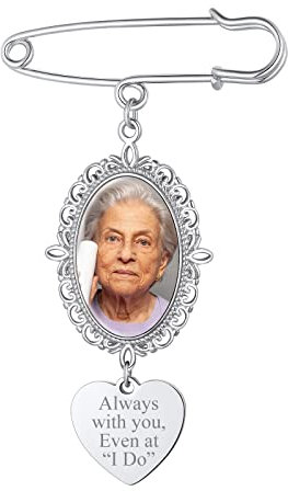 Broche Photo Personnalisé 1 Charme pour Bouquet de Mariage Ovale Breloque et Pin Dentelle Mariée Personnalisable Médaillon Bijoux pour Homme Costume Charme a Epingle Acier