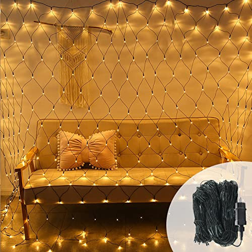 HENGMEI LED Lichternetz Lichterkettennetz Außen und Innen 3x2m Lichterkette Netz mit stecker, 8 Modi IP44 Wasserfest Lichtervorhang für Weihnachten, Halloween, Hochzeit Party(3x2m, Warmweiß)