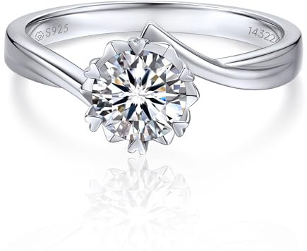 MomentWish Verlobungsring Damen, 1 Karat Moissainte Silberringe Damen 925 Trauring Ehering D Farbe VVS1 Geschenk für Frauen Mama-Größe61