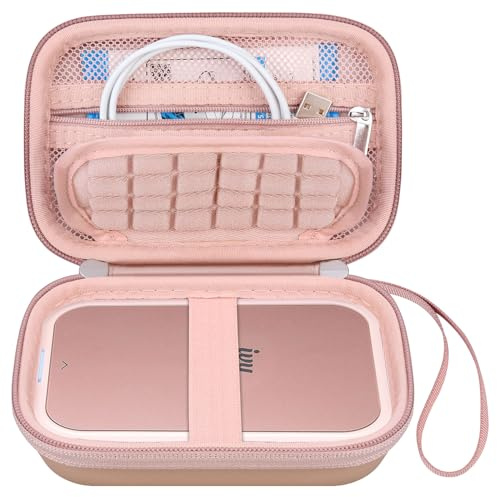 Etui Dur Canboc pour Canon Zoemini 2 / Imprimante Photo Canon Zoemini Imprimante Mobile sans Fil Bluetooth, câble de Papier Photo à Maille à Fermeture éclaire, Or Rose