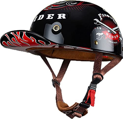 LPXPLP Retro Motorradhelm Mit ECE Zulassung - Baseball Cap Halbschalen Jethelm Deutscher Stil Totenkopf Kappe - Cool Für Männer Und Frauen 3,M