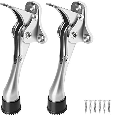 Door Stop, Kickdown Door Stoppers, 4 Inch Brushed Nickel Door Stops Indoor Outdodr Heavy Duty Commercial Doorstop Holder Keep Door Open, 2 Pack