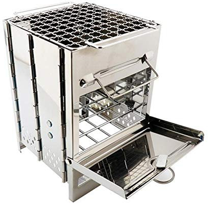 KANBUN 5 in 1 tragbarer Edelstahl-Feuerstelle für den Außenbereich, BBQ-Grill, faltbare Feuerstelle, Brazier, Garten, tragbarer Tischherd, Grill, Terrasse Double the comfort
