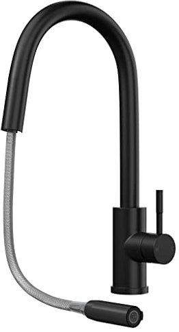 Liquida EPO11MB Single Lever Pull Out Mono Mixer Matt Black Kitchen Mixer Tap