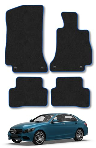 Mercedes C-Class (2014-2021) [Estate, Saloon] Carpet Car Mats | Blue Edge Trim Tailored Fit Floor Mats Full Coverage Protection Accessories Easy Clean Anti Slip Made in the UK