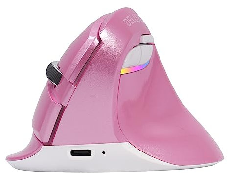 DeLUX Mouse Verticale Wireless, Mouse Ergonomico per il Tunnel Carpale, USB, 2,4GHz, Bluetooth, 800/1200/1600/2400/4000DPI, 6 Pulsanti, Ricaricabile, per PC/Computer/Portatile/Mac (Rosa)