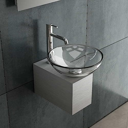 Alpenberger Aufsatzwaschbecken Glasschale auf Edelstahlkasten | Mini-Waschbecken für Kleine Bäder & Gäste-WC | Aufsetzbare Waschschale | Kleiner Waschplatz | Mini Handwaschbecken Schalen-Waschbecken
