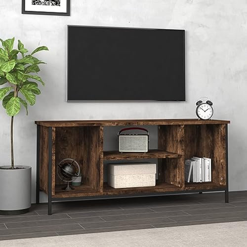 Higsose TV-Schrank 102x35x45cm Räuchereiche,Holzwerkstoff,Stahl,TV-Ständer,Stauraumschrank,Wohnzimmer Vitrine,Fernseher Tisch Modern,DVD Schrank,Fernsehschrank Holz,Mit Offenes Fächern, A810