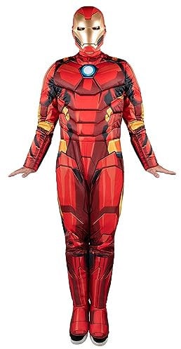 MARVEL Adult Iron Man Costume - Padded Jumpsuit and 3D Plastic Mask Large
