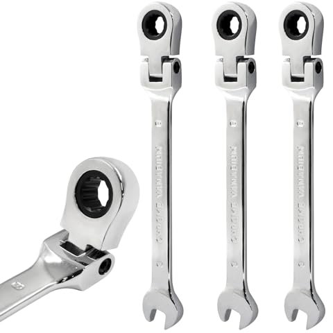 Unlorspy Juego de 3 llaves de trinquete flexibles, llave de engranaje de acero al cromo vanadio para combinación versátil de trinquete de anillo de engranaje (8 mm, movimiento de 5° y 72 dientes)