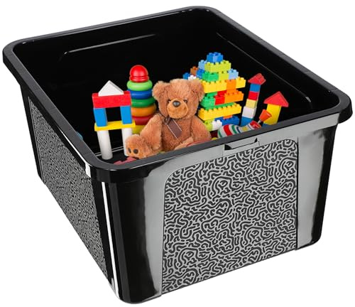 KADAX Rechteckige Aufbewahrungsbox mit Deckel, Aufbewahrungsbehälter, Stapelbehälter, Plastikbox, Kunststoffbox, Platzsparende Aufbewahrungskiste (20L, Schwarz)