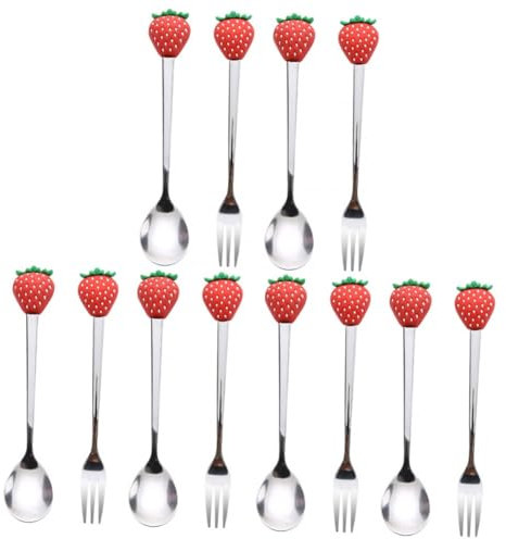 TOVINANNA 12 Stk löffel aus edelstahl Kinder Kaffeelöffel aus Edelstahl geschirr edelstahl besteck kuchengabeln Babyanzüge Fruchtförmiger Gabellöffel Küchenwaren niedlich Dessertgabel