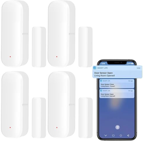 4xZigbee Smart Türsensor, Tür-Fenstersensor – Tuya drahtloser Türfenster Sensor Alarm App Push Benachrichtigungen, kabelloser Fensterkontakt-Sensor für Heimsicherheit und Smart-Home-Automatisierung