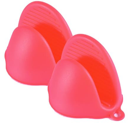 TopHomer 1 Pair Silicone Oven Mitts, Mini Thicken Kitchen Work Gloves Heat Resistant Pinch Cover for Cooking, Baking and Grilling - Red