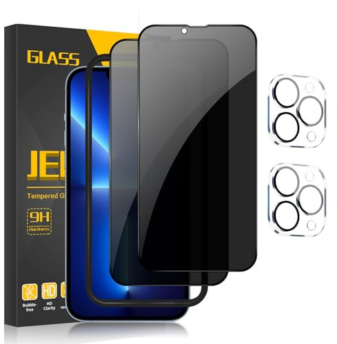 JEHOO for iPhone 13 Pro Max Privacy Screen Protector, 2 Pack Tempered Glass Film and 2 Pack Camera Lens Protector [True 28°Anti Spy] [ Full Coverage] [Easy Installation Frame] [Case Friendly]