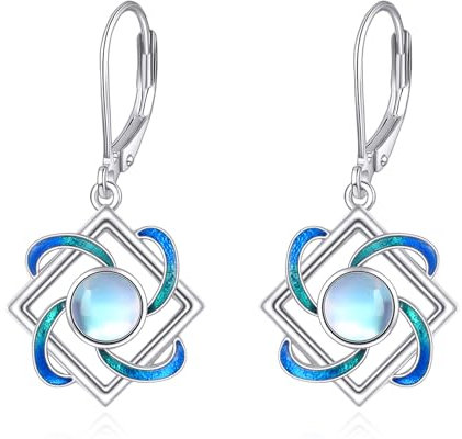 YAFEINI Vierblättrige Kleeblatt Ohrringe für Damen 925 Sterling Silber Mondstein Ohrringe Schmuck Geschenke für Muttertag Valentinstag Geburtstag (Keltische Ohrringe)