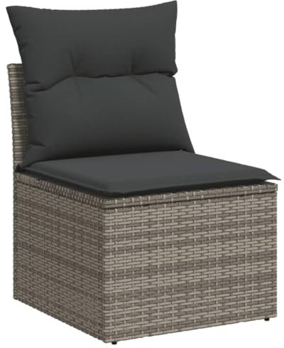 vidaXL Gartensofa ohne Armlehnen mit Kissen, Outdoor Sofa mit Staufach unter Sitzfläche, Terrassensofa mit Stahlrahmen, Gartenstuhl Gartensessel Gartenmöbel, Grau Poly Rattan