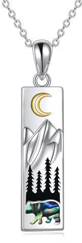 YFN Berg Kette Sterling Silber Bär Anhänger Halskette Wandern Geschenk Schmuck für Damen Herren Geschenk für Wanderer, Bergsteiger Kletterer