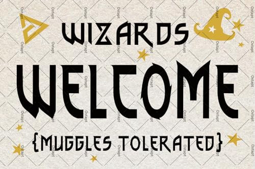 Wizards Welcome Muggles Tolerated Blechschild, Willkommensschild, Zauberer-Thema, magische Weihnachtsgeschenke, Zauberei, Spukhaus-Dekoration, magisches Heimschild, tolerierte Türschilder für