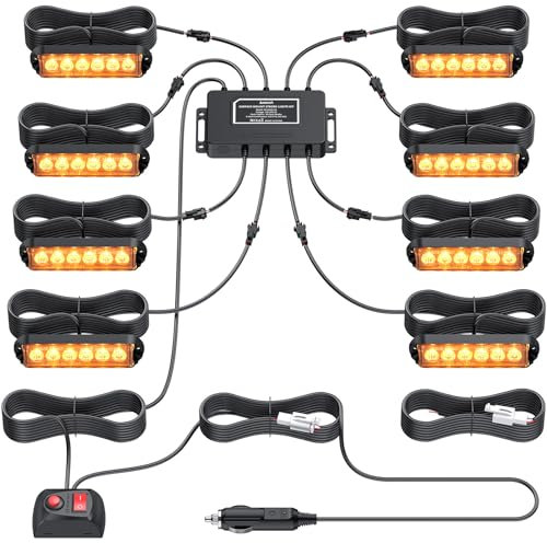 Justech 8er 6LED Warnlicht Frontblitzer Stroboskoplicht Frontblitzer, 30 Modi Warnleuchte Stroboskop Blinklicht Wasserdicht IP65, LED Blitzer für 12/24V Emergency, Repair, Truck, KFZ Orange