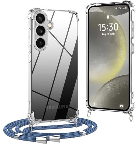 OLEPHY Handykette kompatibel mit Samsung Galaxy S24 Hülle, Necklace Hülle mit Band Handyhülle für zum Umhängen, Soft Transparent Schutzhülle mit Schnur [Stoßfest] [Längenverstellbar], Blau