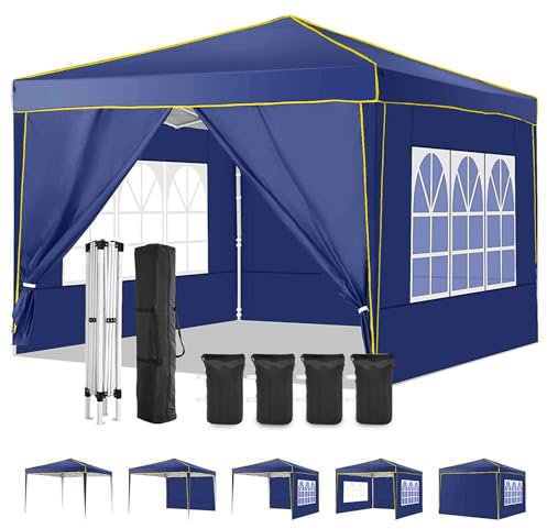 COBIZI Pavillon 3x3m Faltpavillon Wasserdicht Stabil Winterfest Partyzelt Faltbar Pop Up Pavillon mit 4 Seitenwänden und Sandsäcken UV-Schutz 50+ Gartenpavillon für Strand Hochzeit Camping, Navy Blau