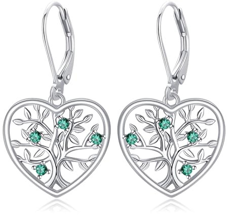 URONE Boucles d'oreilles arbre de vie en argent sterling 925 - Motif arbre de vie - Cadeau pour femme, Argent sterling, Pas de gemme