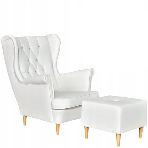 Family Meble Ohrensessel mit Hocker, Modell Gaja, Skandinavisch, Relaxsessel aus Webstoff, Loungesessel, Ohrensessel mit Hocker, Bequemer Sessel, Für Wohnzimmer, Esszimmer, Schlafzimmer, Cayen C1115/1