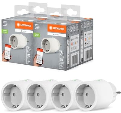 LEDVANCE SMART+ Indoor Plug, enchufe inteligente con Matter over WiFi, para integrar dispositivos tradicionales en el hogar inteligente, compatible con Alexa, Google y Apple, blanco, paquete de 4