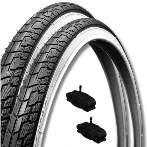 2 Reifen 24 x 1 3/8 (37-540) + 2 Kammern Amerikanische Reifen Weiß/Schwarz Straße City Bike