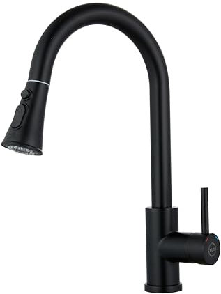MILOT Kitchen Tap, 4 Spray Modes with Pause Mode, 360° Swivel Spout Kitchen Sink Taps, Kitchen Mixer Taps 1 Hole (Matte Black)