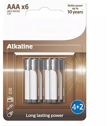 AAA/LR03 Alkaline Battery Pack of 6 with 30% more durability, ideal for everyday high-drain devices.