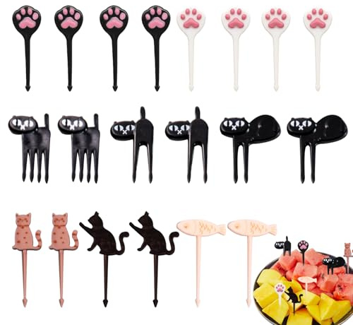 KASESSS 54 Stück Obstgabeln Kinder, Katzen Piekser Fingerfood Kinder, Bento Box Zubehör, Mini Pieksi und Griffel, Wiederverwendbare Food Picks, Brotdosen Zubehör ABS Material für Snack Dessert Gebäck