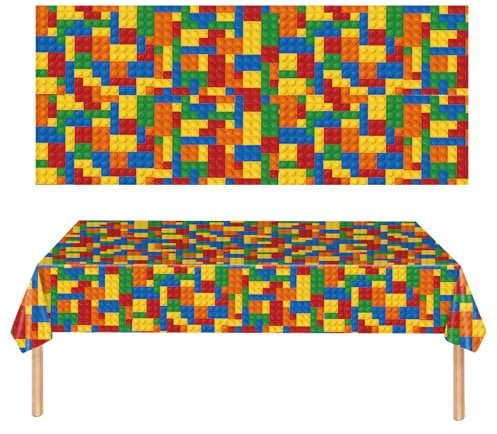 POPOYU 2Pcs Party Tablecloth,Colorful Building Blocks Table Cloth,137x274cm Building Blocks Themed Table Cover for Kids,Table Decorations for Boys Girls Birthday Party Supplies