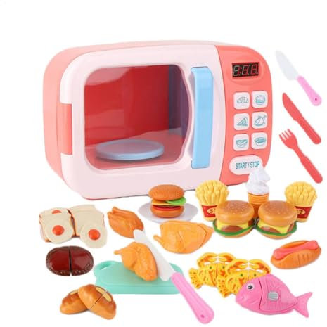 Toys Micro-Ondes, Fun Micro-Ondes Fitend Play Play Toy Light & Sound | Les Jeux de Cuisine à Jouets Micro-Ondes à Batterie se fixent des Jouets de Cuisine Jouent à la Nourriture pour Les (