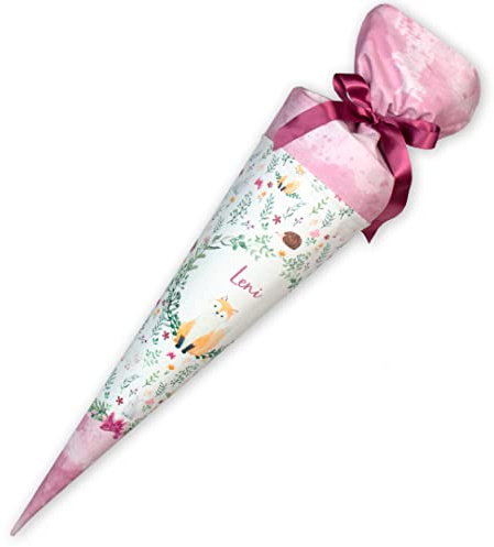 Dein Lieblingsteil Schultüte aus Baumwolle individualisierbar mit Wunschname personalisierbar mit Schultütenkissen 70 cm 85 cm - Mädchen (Wiesenfreunde - rosa, 70 cm)