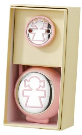 Clip Ciuccio, Catenella Portaciuccio con Box Rosa con Inserto in Argento PVD decoro Girl e Incisione del Nome della Bambina - Regalo Nascita o Battesimo