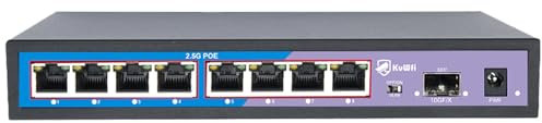 KuWFi 2.5G PoE LAN Switch mit 8 Gigabit PoE+ Ports, 1 Gigabit SFP Port, Vlan, Unmanaged Netzwerk Switch für IP Kamera,NAS,Server,WiFi 6 AP, lüfterlos, Schnelle Datenübertragung, Desktop Metallgehäuse