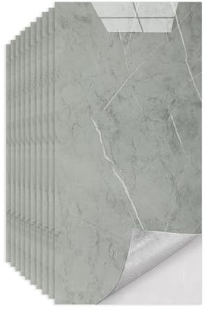 Marble Tile Stickers Thicken Self Adhesive Wall Tiles Waterproof Backsplash, Peel and Stick, Vinyl Marble Tiles for Bathroom, Kitchen Splashback, and Living Room,Grey, 60x30cm 30 Sheets