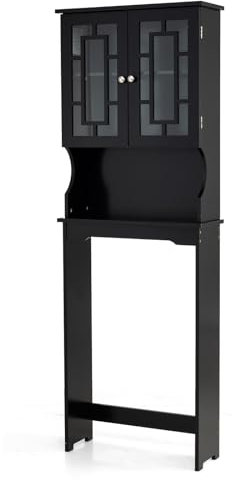 LIFEZEAL Toilettenregal, WC Regal mit 3 Höhenverstellbare Etagen, Badezimmerregal Platzsparend Holz, Waschmaschinenschrank mit Offenen Fächern, 60 x 22 x 170,5 cm (Schwarz)