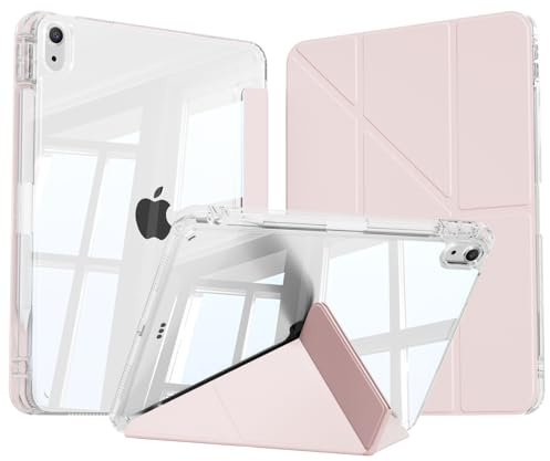 GKABXY Hülle für iPad (A16) 11/10 Generation 2025/2022 (11/10.9 Zoll) | Schlanke Smart Hülle mit Stifthalter, klare PC Rückseite, mehrere Winkel Y-förmiger Ständer, Auto Schlafen/Wachen, Rosa