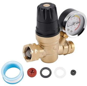 Wasserdruckregler für Wohnmobil Wohnwagen,Verstellbares Messing,Druckventil mit 0–160 PSI Manometer & Filter,3/4 Zoll Anschluss – Bleifrei Mit Teflonband & Ersatzfilter,Ideal für Garten & Camping